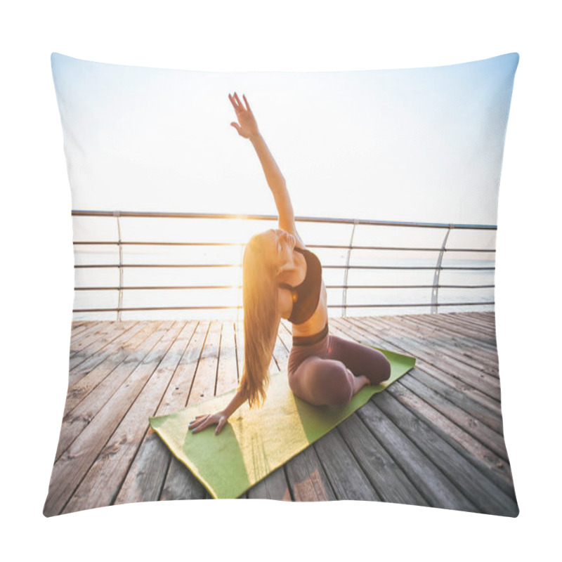 Personality  Beautiful Young Woman Doing Yoga Postures Outdoors Pillow Covers