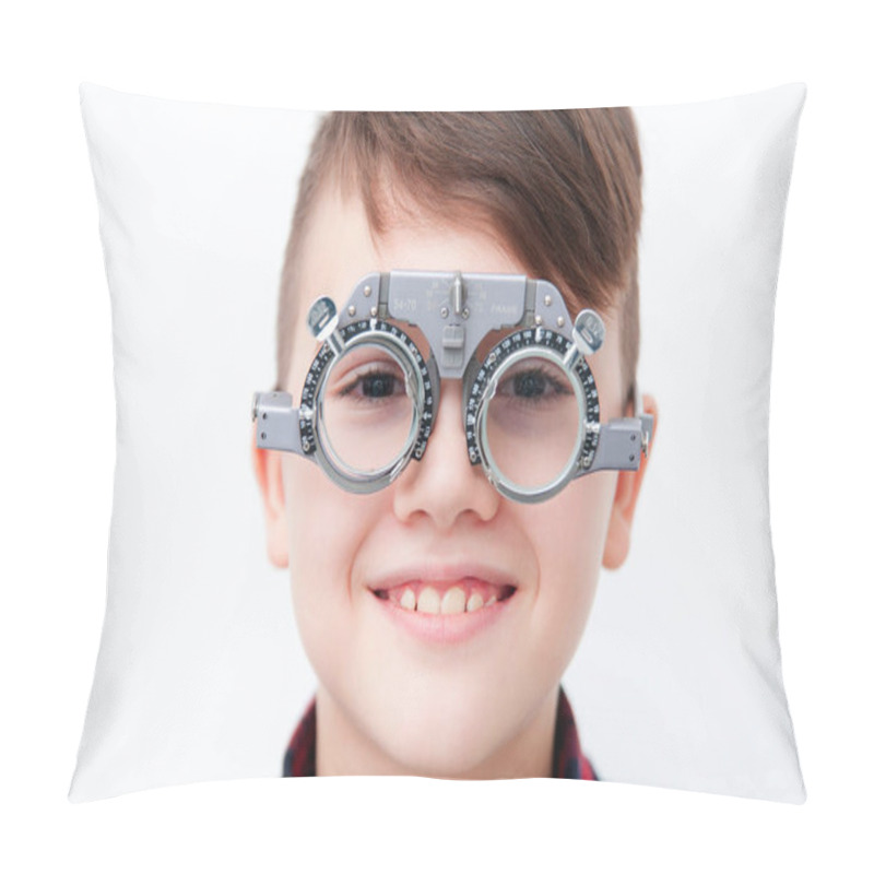 Personality  A Boy In Glasses Checks Eye Vision At Ophthalmologist Pillow Covers