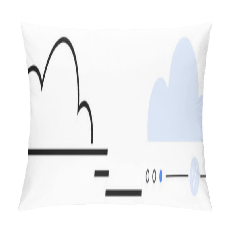 Personality  Cloud Icons Connected By Horizontal Lines And Progress Indicators In Various States. Ideal For Data Synchronization, Technology, Cloud Services, Online Storage, File Transfer, User Interface Pillow Covers