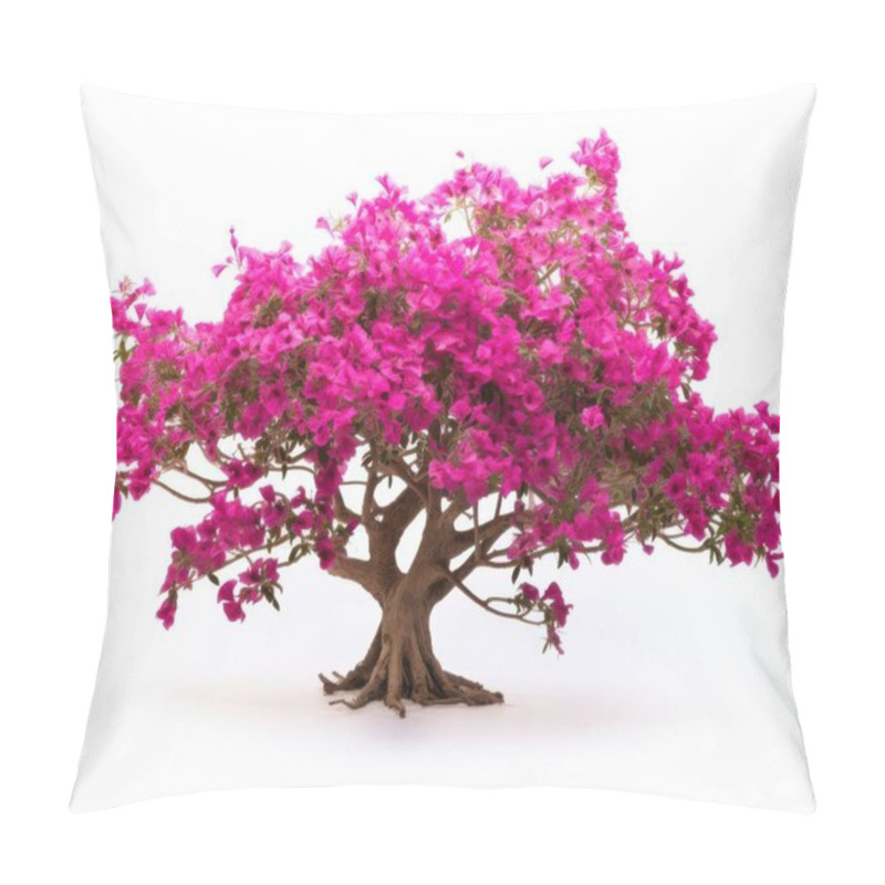 Personality  A Vibrant Pink Bougainvillea Tree Showcasing Its Lush Blooms Against A White Background. Pillow Covers