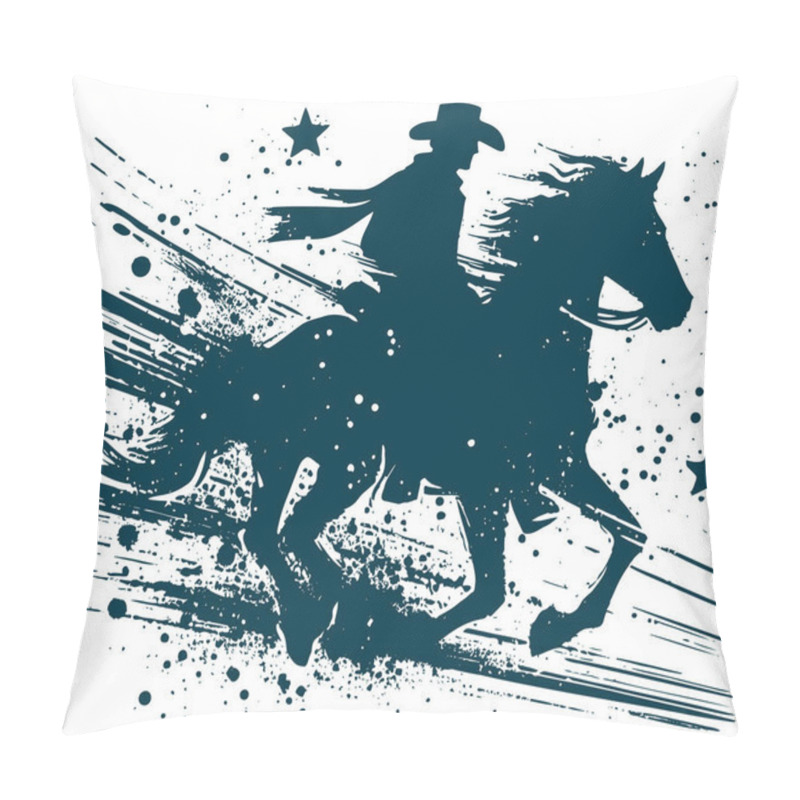 Personality  Dynamic Silhouette Of A Galloping Cowboy Against A Starry Background Perfect For Western Themed Design Pillow Covers