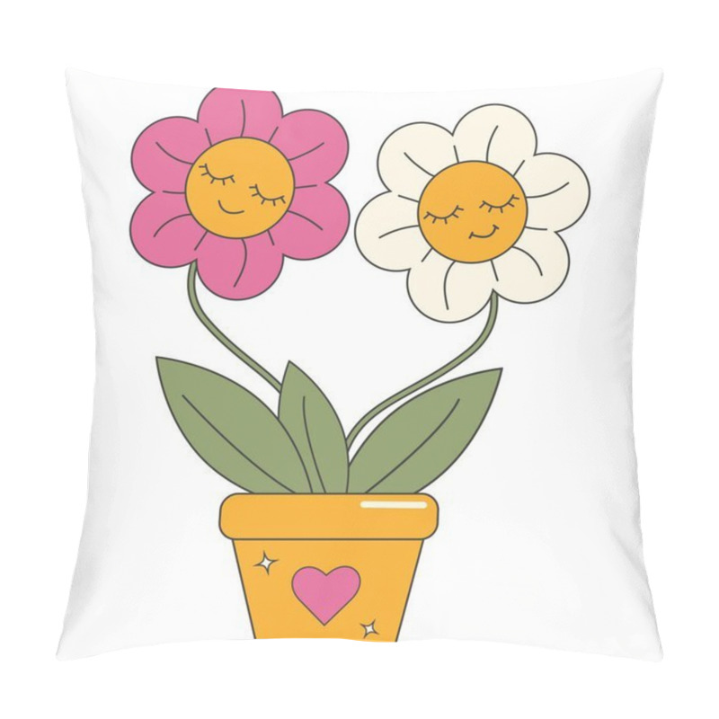 Personality  Groovy 70s Sticker. Y2k Groovy Spring Character, Flower, Daisy, Plant Pillow Covers