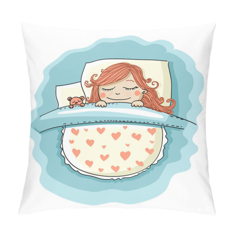 Personality  Girl Sleeping In The Bed With Her Teddy Bear Pillow Covers