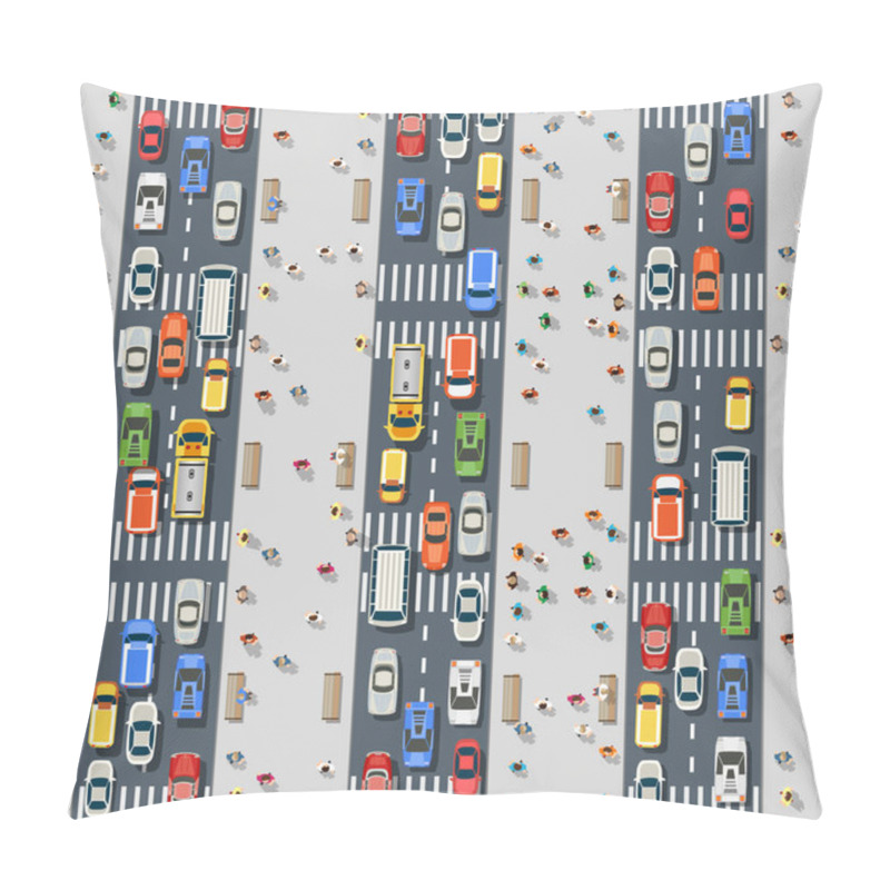 Personality  Top View From Above On A City Street Speed Highway With Cars And Buses, Trees And Trucks Pillow Covers