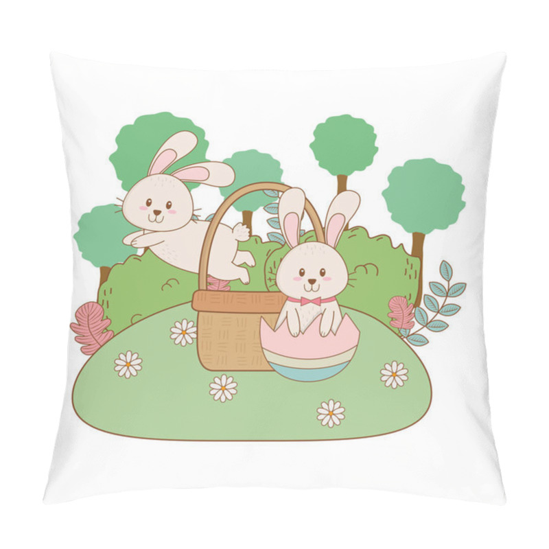 Personality  Little Rabbits With Egg Painted In The Garden Pillow Covers