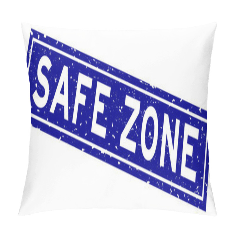 Personality  Grunge Blue Safe Zone Word Square Rubber Seal Stamp On White Background Pillow Covers