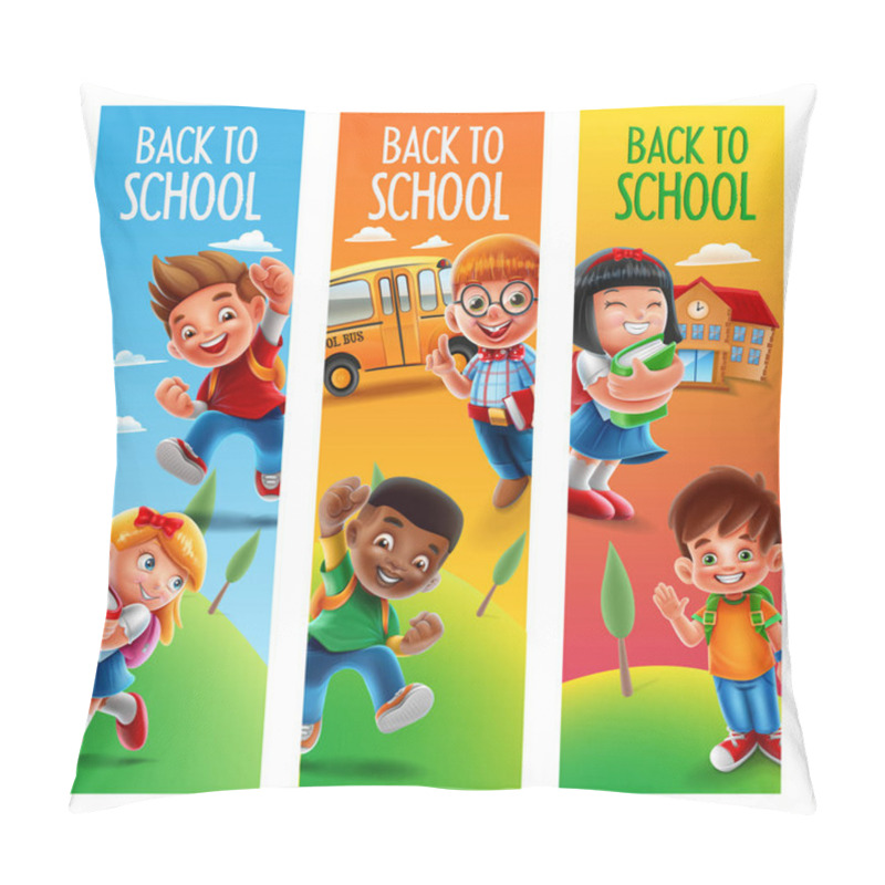 Personality  Vector Illustration Design Of Cartoon Little Children On Banner, Back To School Concept Pillow Covers