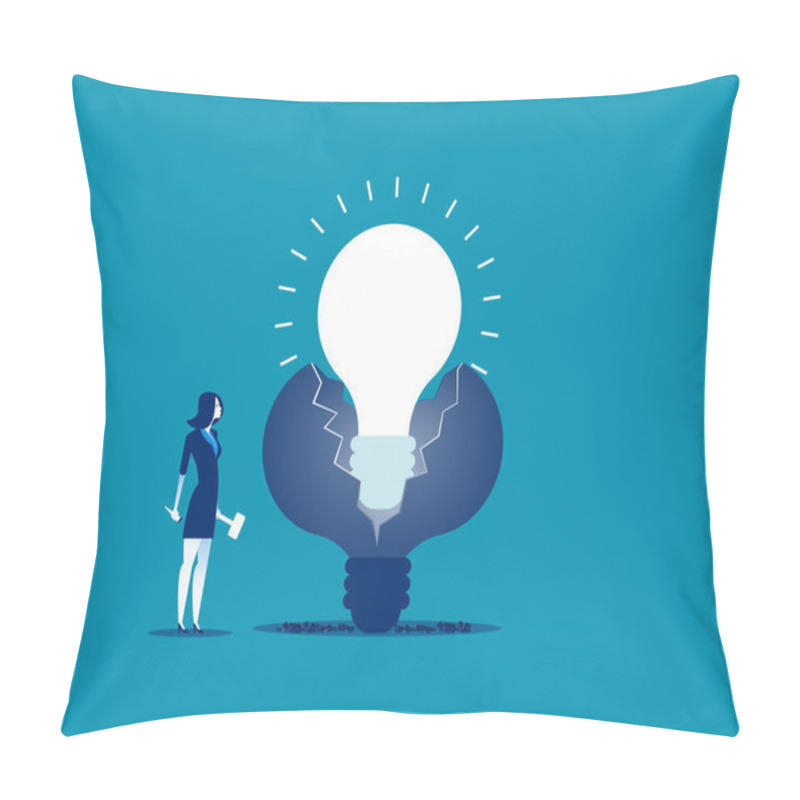 Personality  New Ideas. Businesswoman Make New Ideas. Concept Business Vector Illustration. Pillow Covers