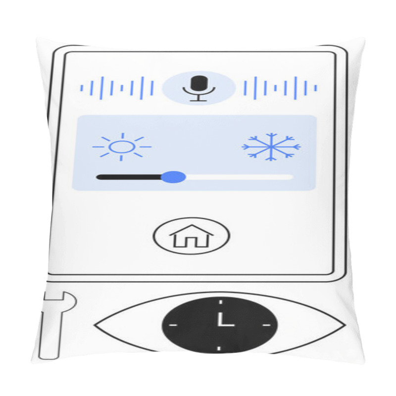 Personality  Digital Device Screen With Microphone, Climate Control Slider, Home Icon, Wrench, Clock, And Eye Visuals. Ideal For Automation, Convenience, Energy Management Tech Innovation Voice Control Systems Pillow Covers