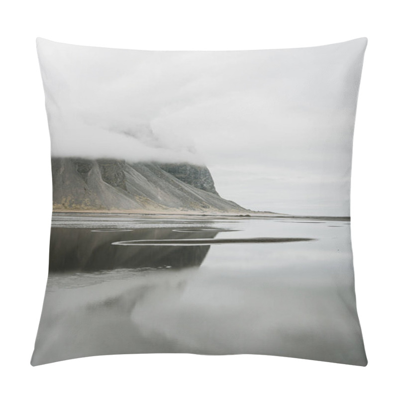 Personality  Serene Reflection Of Vestrahorn Mountain In Southeast Iceland On A Cloudy Day Pillow Covers