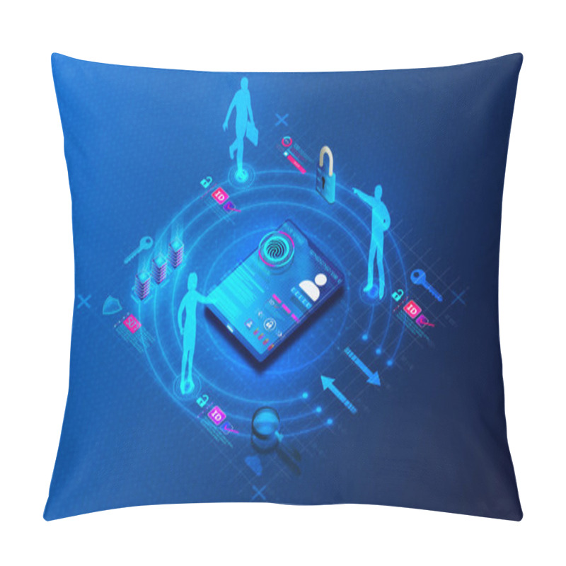 Personality  Identity And Access Management Concept - IAM And IdAM - New Technologies To Ensure That The Right Users Within A Network Have Appropriate Access To Enterprise Resources - Users With IDs Within A Secure Perimeter - 3D Illustration Pillow Covers