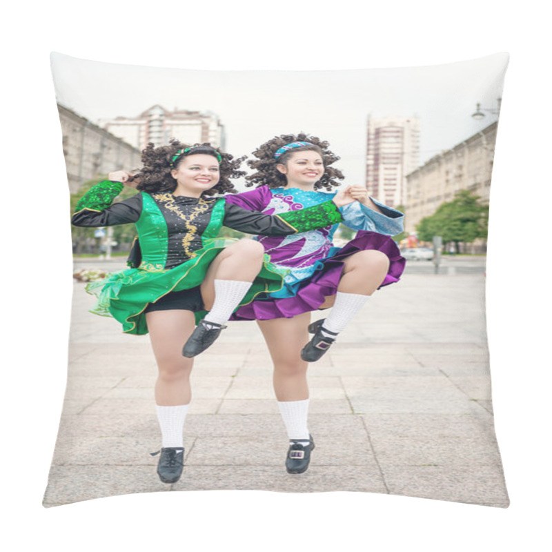 Personality  Two Women In Irish Dance Dresses Dancing Pillow Covers