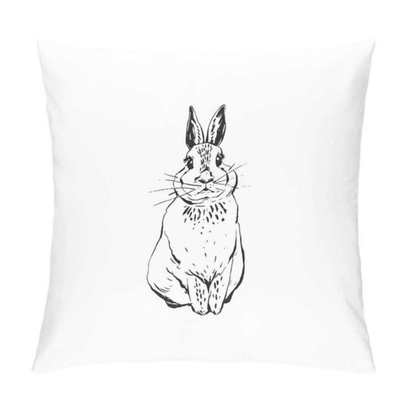 Personality  Hand Drawn Vector Abstract Graphic Icon Design Element With Cute Ink Brush Drawing Illustration Of Bunny Or Rabbit Isolated On White Background Pillow Covers