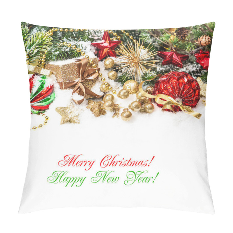 Personality  Decorations In Red, Gold Green With Christmas Tree Branches Pillow Covers