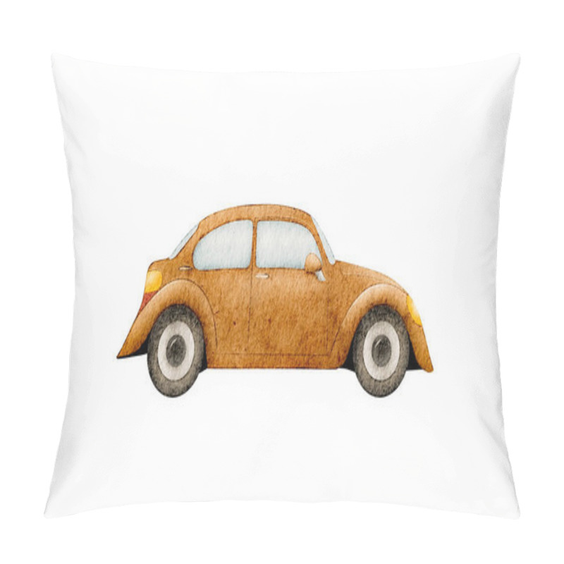 Personality  Classic Brown Car In A Minimalist Style Against A White Background Pillow Covers