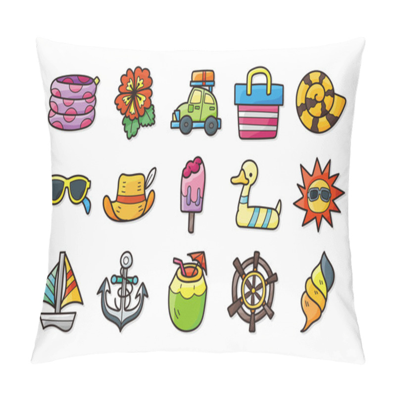 Personality  Summer And Beach Icons Set,eps10 Pillow Covers