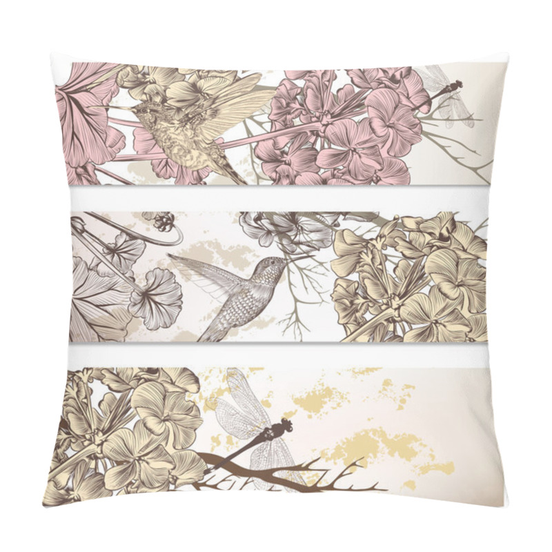 Personality  Vector Set Of Floral Backgrounds With Birds And Flowers Pillow Covers