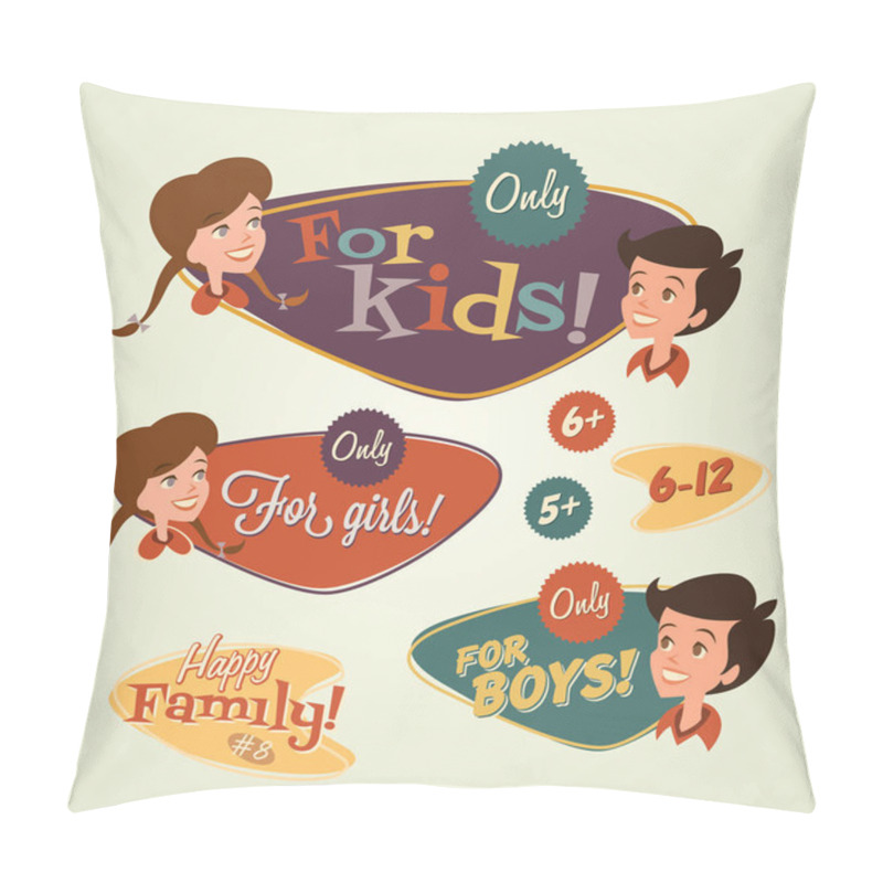 Personality  Retro Family Illustration  Vector Pillow Covers