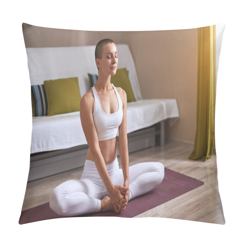 Personality  Young Woman In Lotus Pose, Background Room At Home Pillow Covers