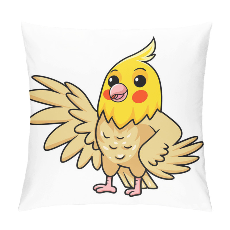 Personality  Vector Illustration Of Cute Lutino Cockatiel Bird Cartoon Waving Hand Pillow Covers