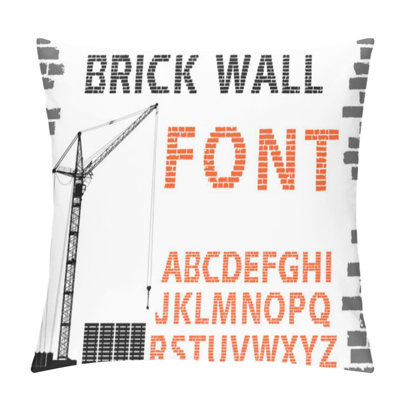 Personality  Orange Decorative Brick Wall Style Font On Building Set White Background. Vector Illustration Pillow Covers