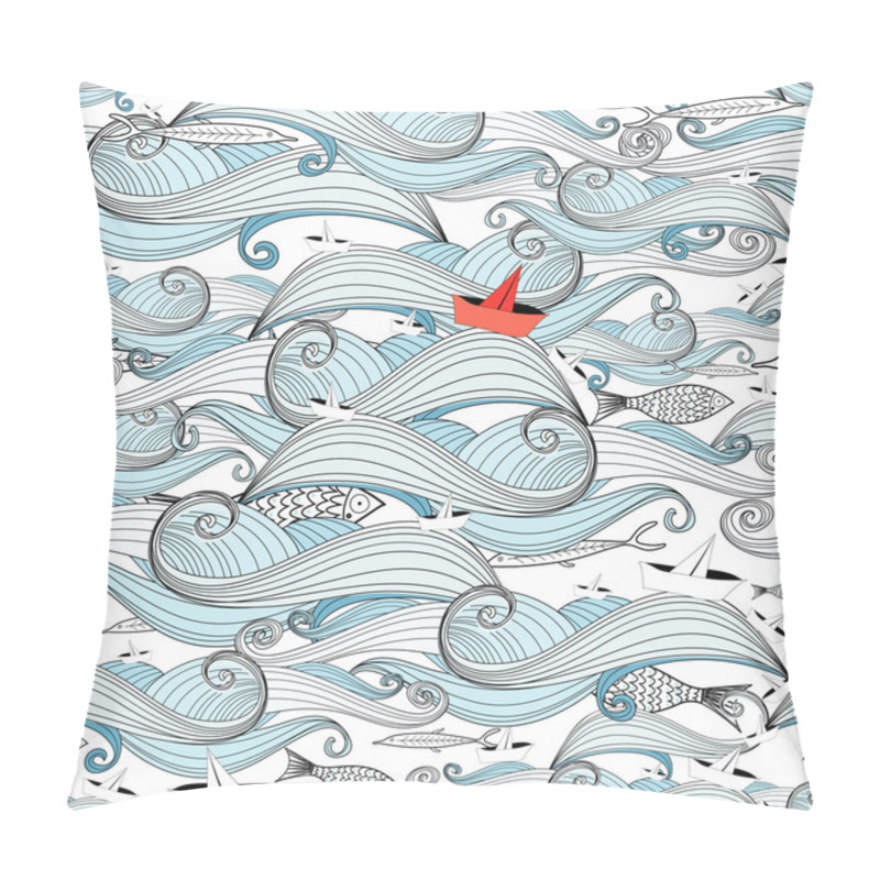 Personality  Graphic Pattern Of The Waves And The Ships Pillow Covers