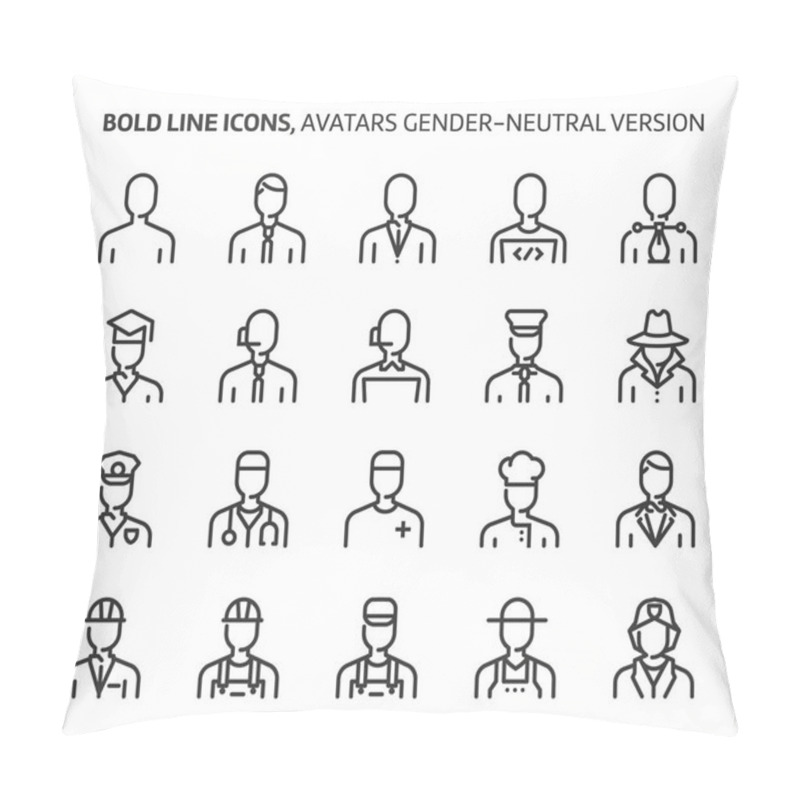 Personality  Gender Neutral Avatars, Bold Line Icons Pillow Covers