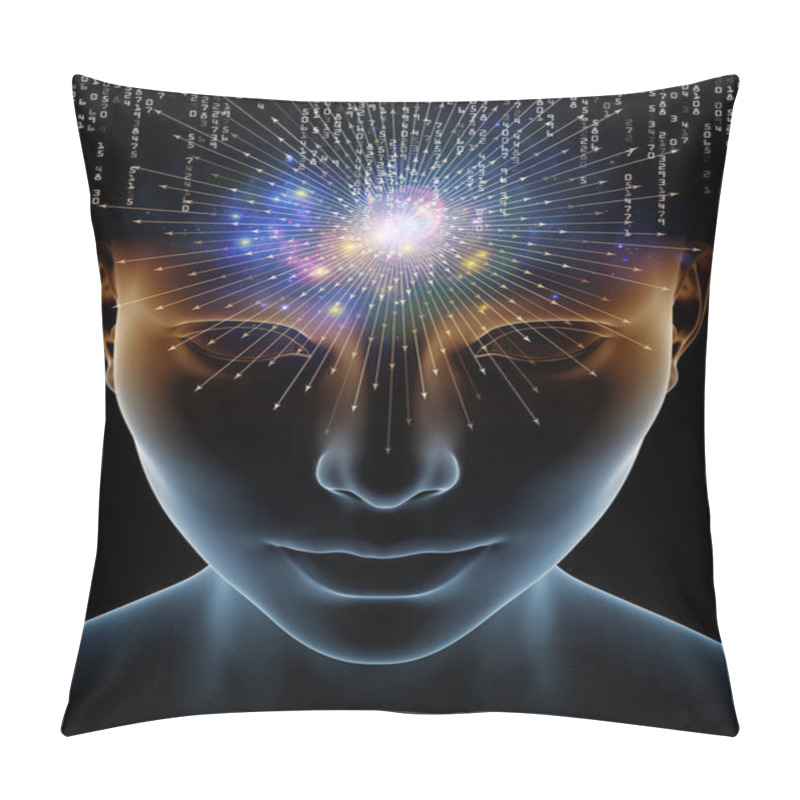 Personality  Mind Waves Series. Graphic Composition Of 3D Illustration Of Human Head And Technology Symbols  For Subject Of Consciousness, Brain, Intellect And Artificial Intelligence Pillow Covers