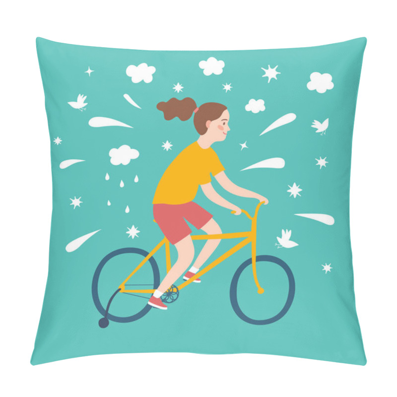 Personality  Girl Learning To Ride A Bicycle Pillow Covers