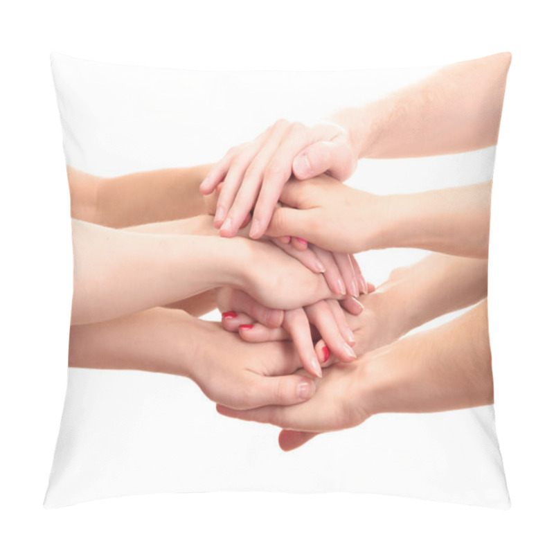 Personality  Group Of Young 's Hands Isolated On White Pillow Covers