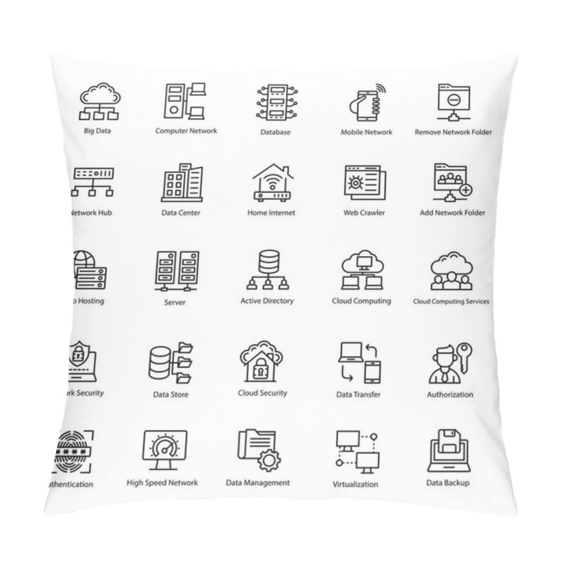 Personality  Set Of Computer And Networks Line Vector Icons Pillow Covers