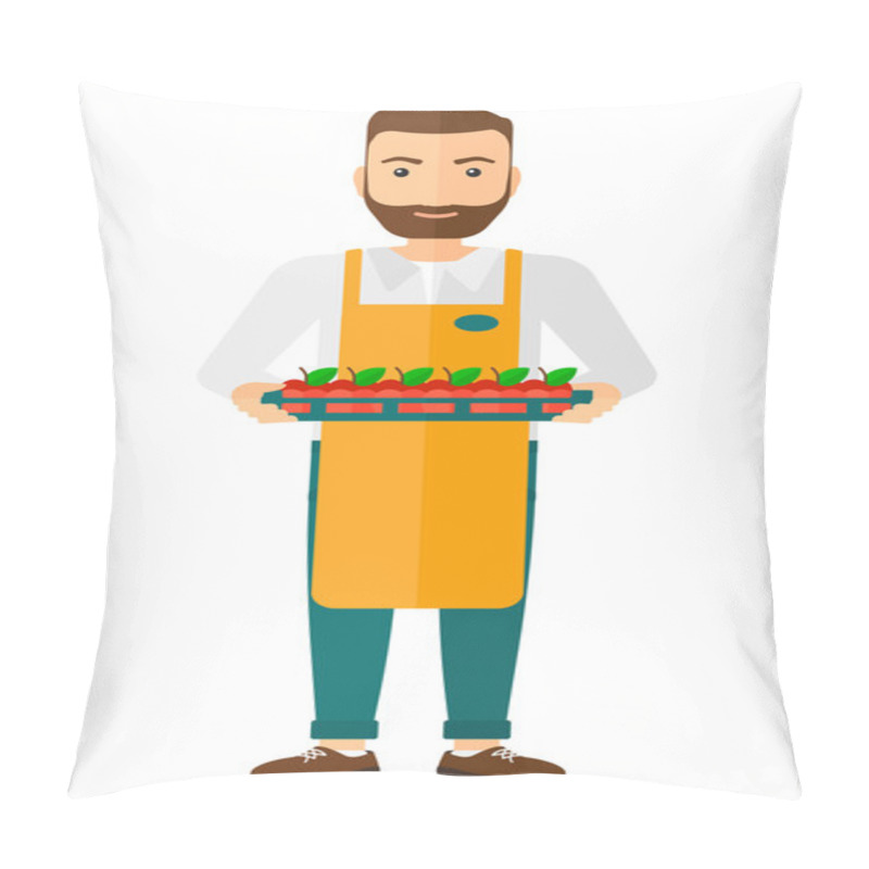 Personality  Smiling Supermarket Worker. Pillow Covers