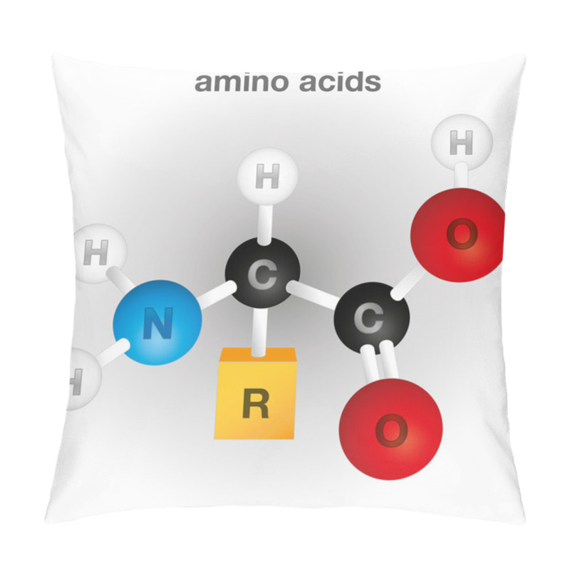 Personality  Illustration Representing A Composition And Structure Of The Amino Acid Chemical Element, Ideal For Educational Books And Institutional Material Pillow Covers