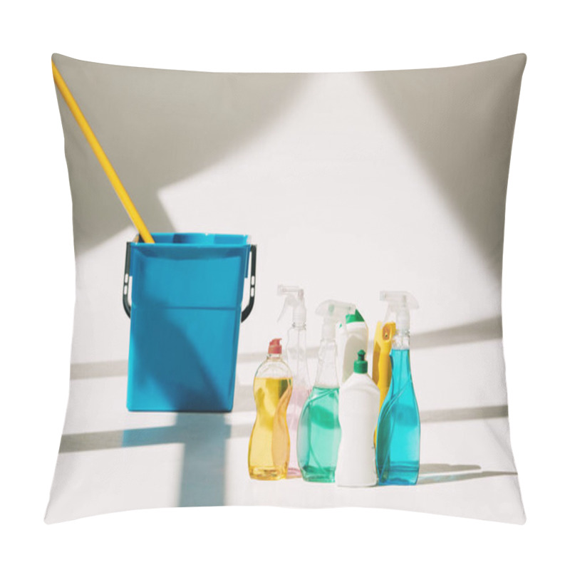 Personality  Various Cleaning Products, Mop And Bucket On White Pillow Covers