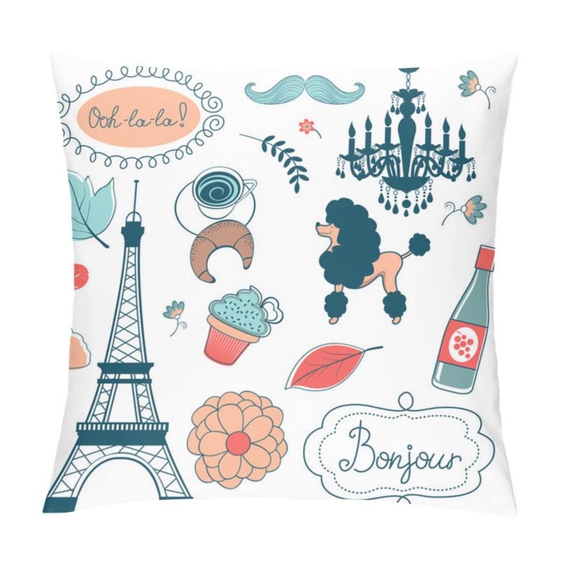 Personality  Elegant Set With Eiffel Tower Flowers Birds Cupcakes And Other Graphic Elements Pillow Covers