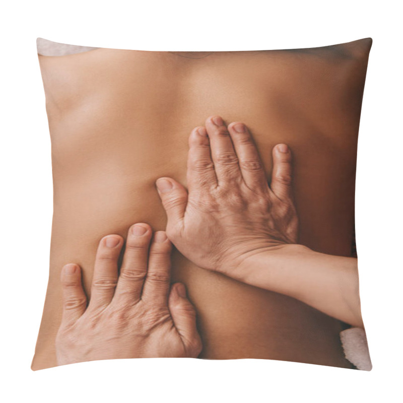 Personality  Cropped View Of Masseur Doing Back Massage To Woman In Spa  Pillow Covers