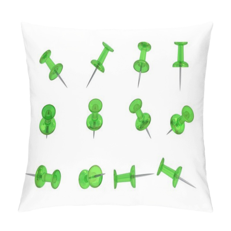 Personality  12 Realistic Thumbtacks - GREEN Set (Translucent Plastic) Pillow Covers