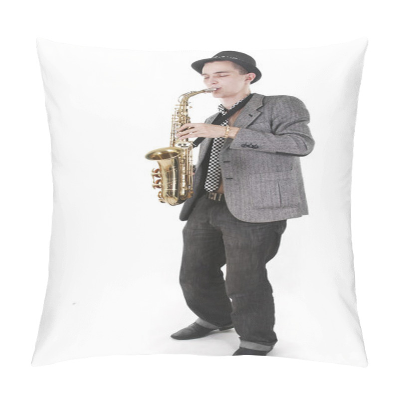 Personality  The Young Jazzman Plays A Saxophone Pillow Covers