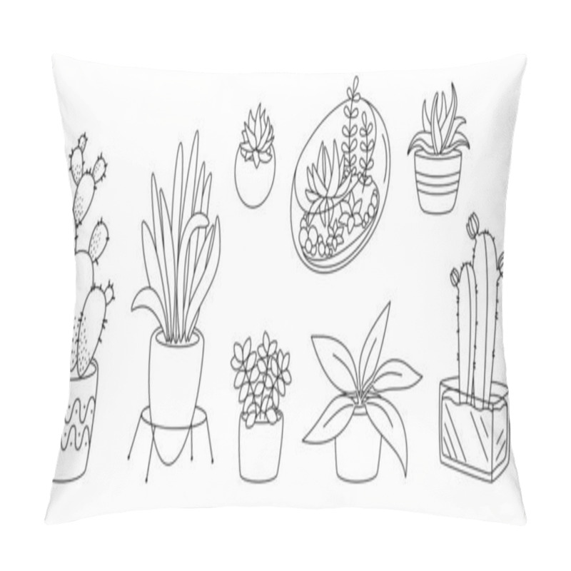 Personality  Plant Succulent Potted Ceramic Flat Black Line Set Pillow Covers