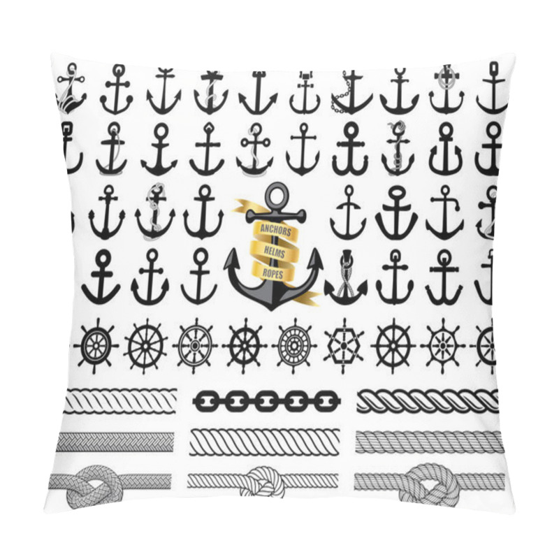 Personality  Set Of Anchors, Rudders Icons, And Ropes. Vector Illustration. Pillow Covers