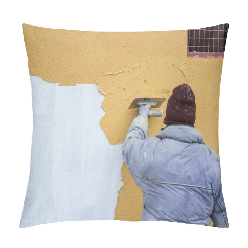 Personality  Builder Worker Plastering Facade 2 Pillow Covers