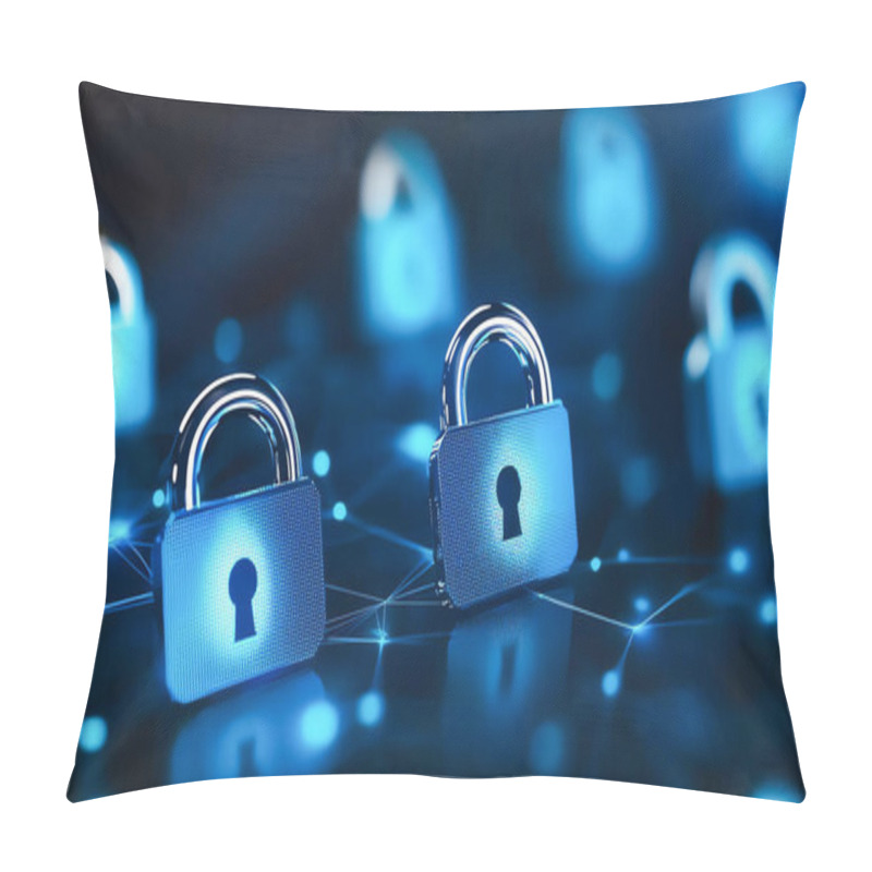 Personality  A Digital Representation Of Secure Locks In Blue Hues, Symbolizing Cybersecurity And Data Protection In A Modern Network. Pillow Covers