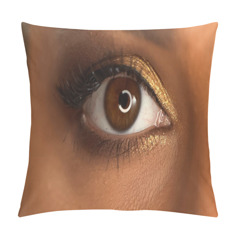 Personality  Partial View Of African American Woman With Brown Eye And Golden Eye Shadow Pillow Covers