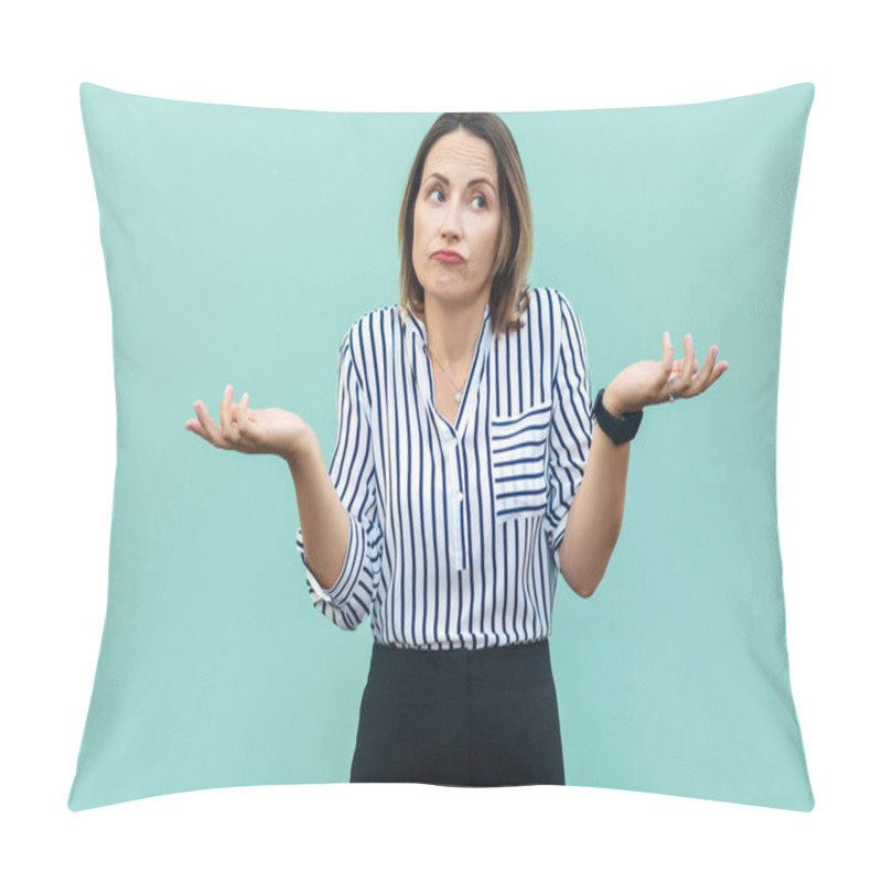 Personality  I Dont Know. Handsome Blonde Businesswoman With Looking At Camer Pillow Covers