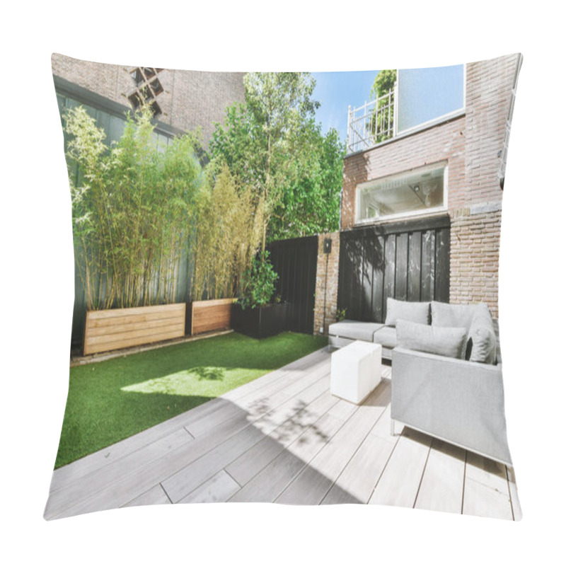 Personality  Comfortable Sofa In Yard On Sunny Day Pillow Covers