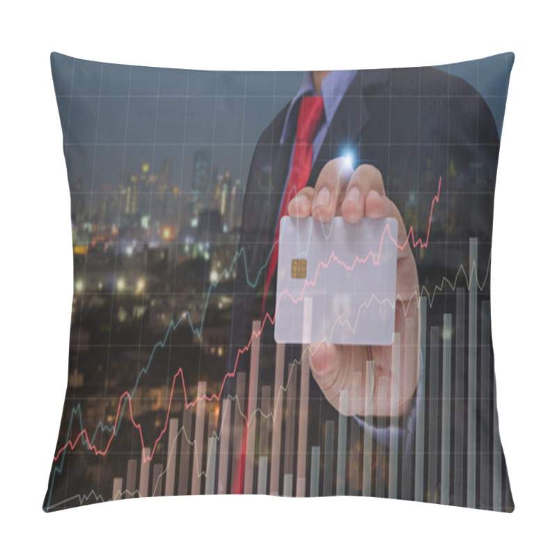 Personality  Businessman Holding Smart Card And Visual Graph On Screen With N Pillow Covers