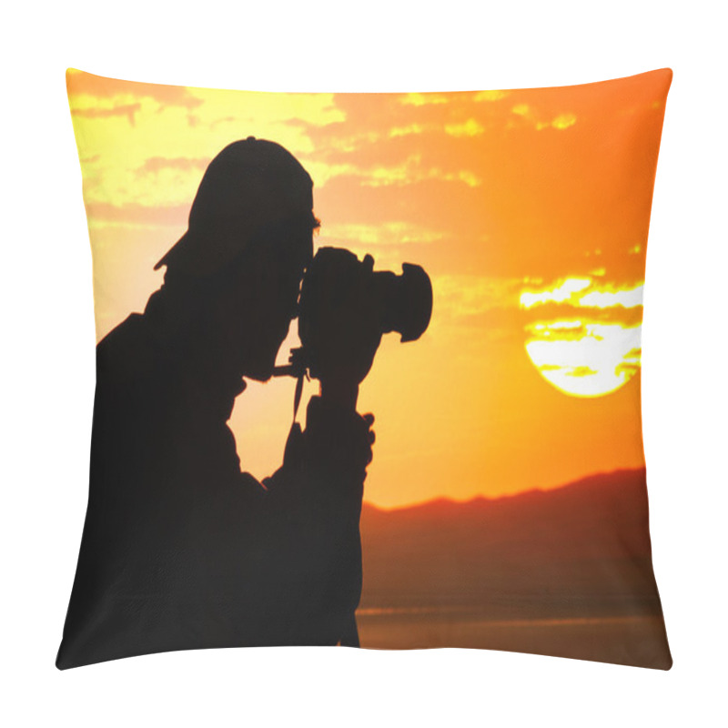 Personality  Photographer Silhouette At Sunset Pillow Covers