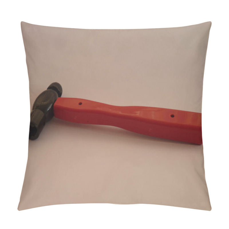 Personality  A Vibrant Toy Hammer With A Yellow Head And Red Handle Lies On A Neutral Background, Symbolizing Creativity, Playful Learning, And The Tools Of Childhood Exploration, Blending Simplicity And The Power Of Imagination. Pillow Covers