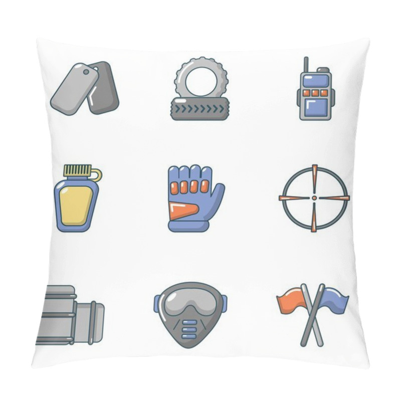 Personality  Military Training Icons Set, Cartoon Style Pillow Covers