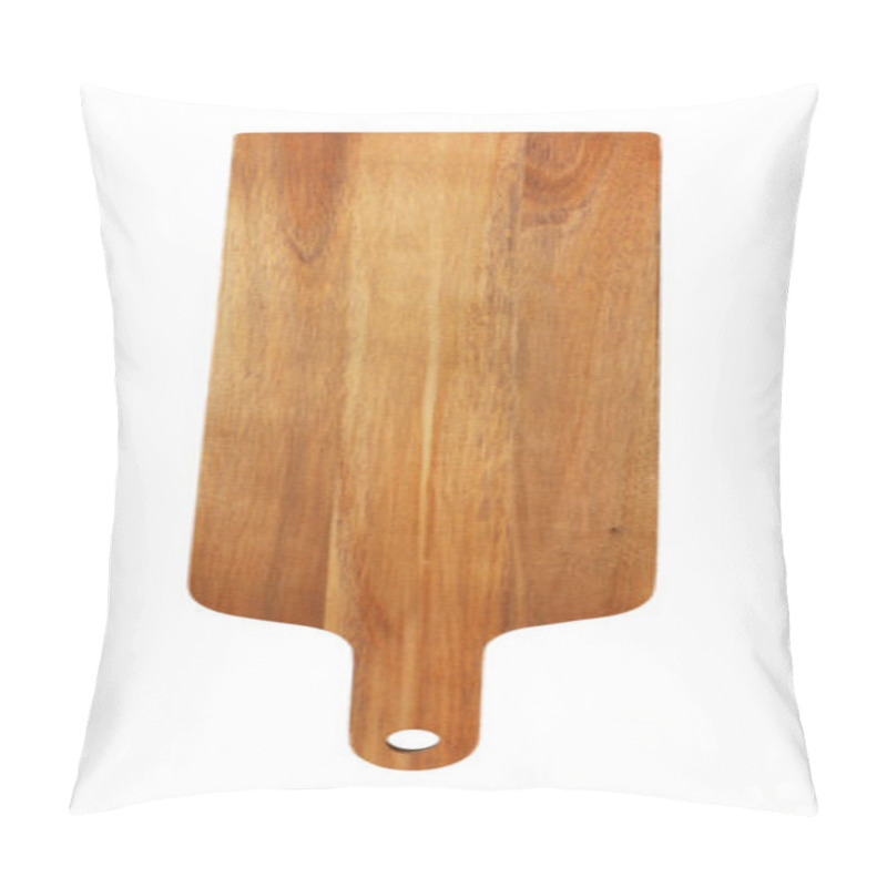 Personality  Narrow Wooden Cutting Board With Handle On White Background Pillow Covers